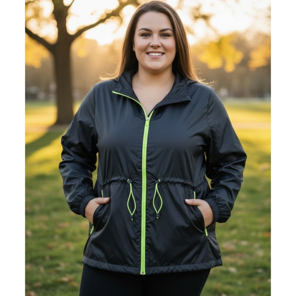 Exertek Full Zip Windbreaker Black with Neon Green Accents Size 2X